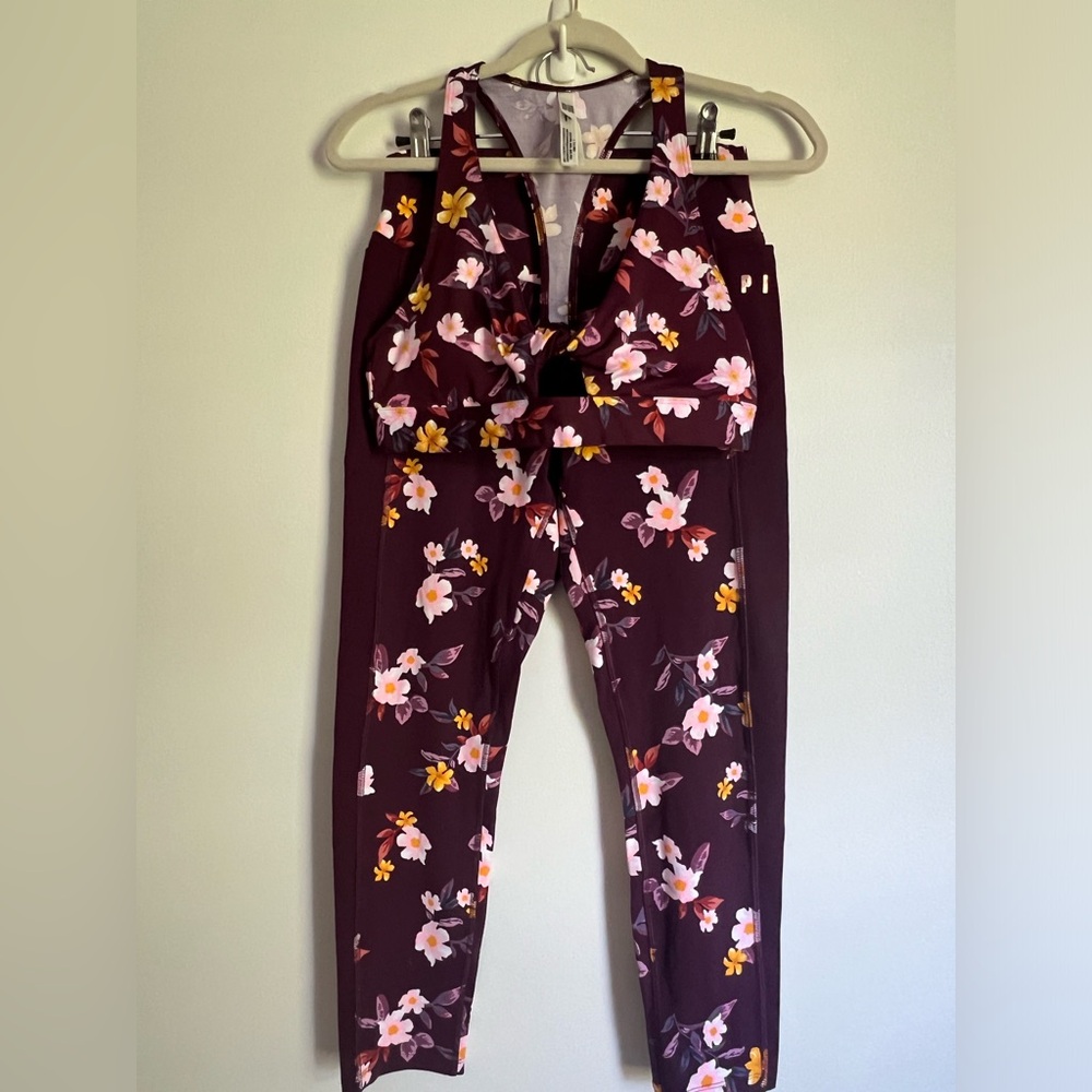 Victoria's Secret Pink Floral sports bra + Ult Leggings Set Luscious Plum M L